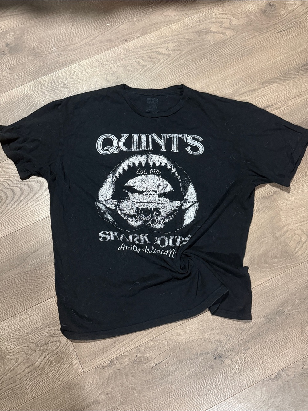 Quint's Black Graphic Short Sleeve Tee - Shark Tour Print